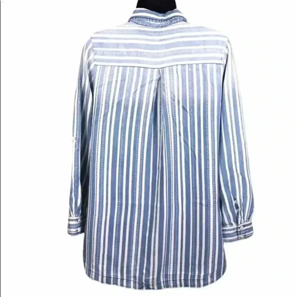 Intro. Striped Chambray Blue White Soft Long Sleeve Button Front Size S—B2 - Picture 4 of 8